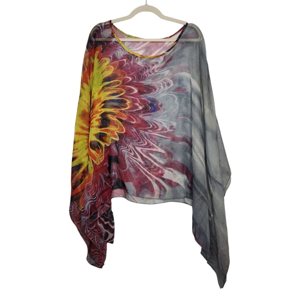 Vintage y2k 90s 00s Poncho Kimono Oversized Flowy Flowers Art Fairy Grunge